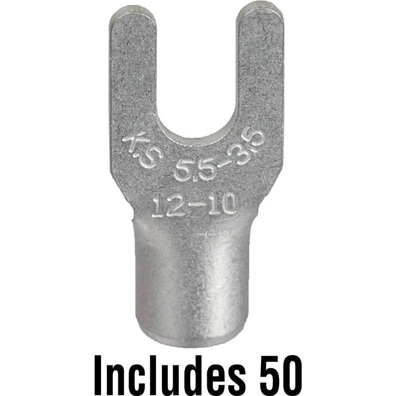 #6 Spade Terminals - Non-Insulated, Crimp Connection, 12-10 Wire Gauge