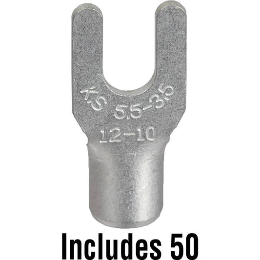 #6 Spade Terminals - Non-Insulated, Crimp Connection, 12-10 Wire Gauge
