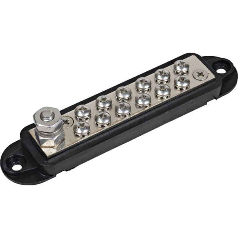 12 Point Negative Bus Bar, 1/4-20 Post, 8-32 Terminals, 180A Max