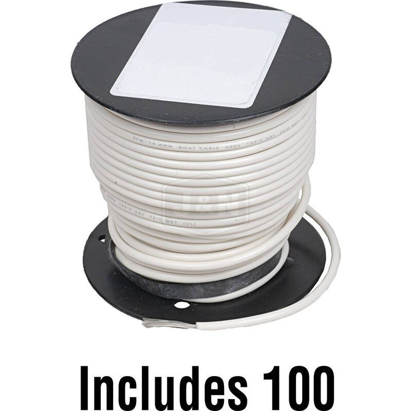 10GA Marine Primary Wire 100' Tinned PVC White Cable, Meets DOT Specs