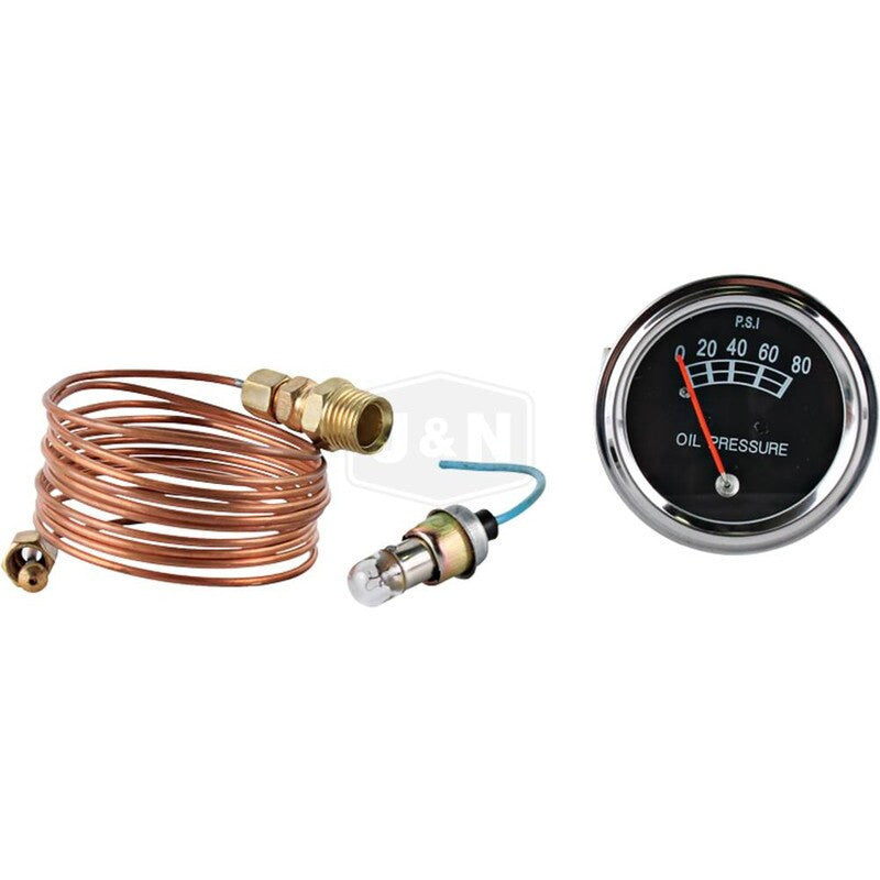 Oil Pressure Gauge 2 1/16" Chrome Bezel Black Face 0-80lb Range