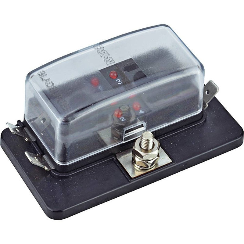 4-Circuit ATC Fuse Block Panel, 6.3mm Spade, 5 Mounting Holes, Boxed