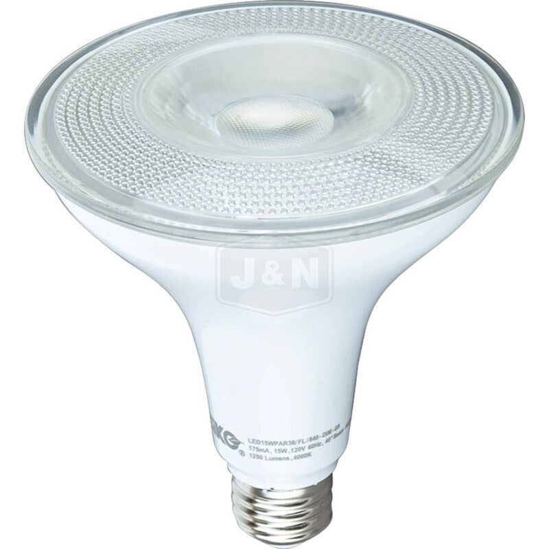 120V White LED PAR 38 Light Bulb, 15W, 1250 Lumens, E26 Base, 25000 hrs