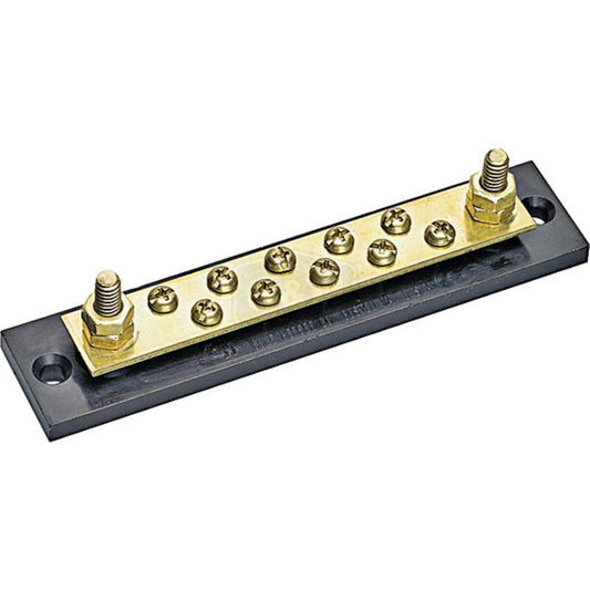 10 Gang Junction Block, Solid Brass Bus Bar, Marine Rated, 36V, 2 Studs