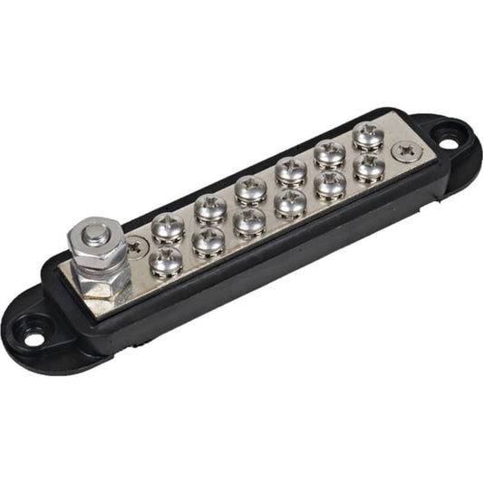 12 Point Negative Bus Bar, 1/4-20 Post, 8-32 Terminals, 180A Max