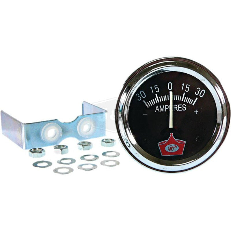 Ammeter 2 1/16" Chrome Bezel Black Face -30 to 30 Range, 640-01025, 640-01033