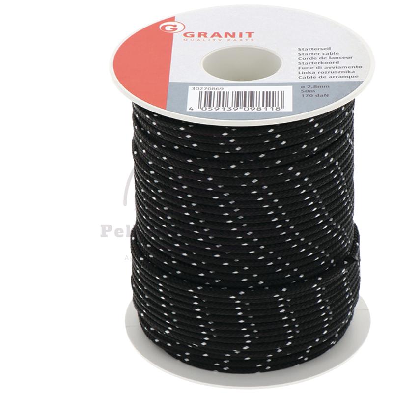 Starter Cable 2mm x 50m Black for Lawn Mowers Chainsaws Durable