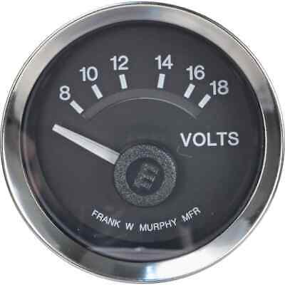 12V Voltmeter 8-18V Range, 2 1/16" Gauge, Chrome Bezel, Black Face