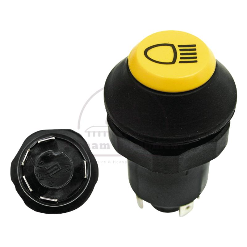 Headlight Push Button Switch 12/24V Yellow ?ÿ30mm Fendt 5 Blade Terminals