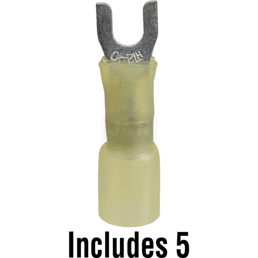 #8 Spade Terminals 12-10 AWG, Yellow Insulated, Heat Shrink, Crimp/Solder
