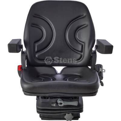 Adjustable Mechanical Suspension Seat, Black Vinyl, High Back, Armrest, Seatbelt