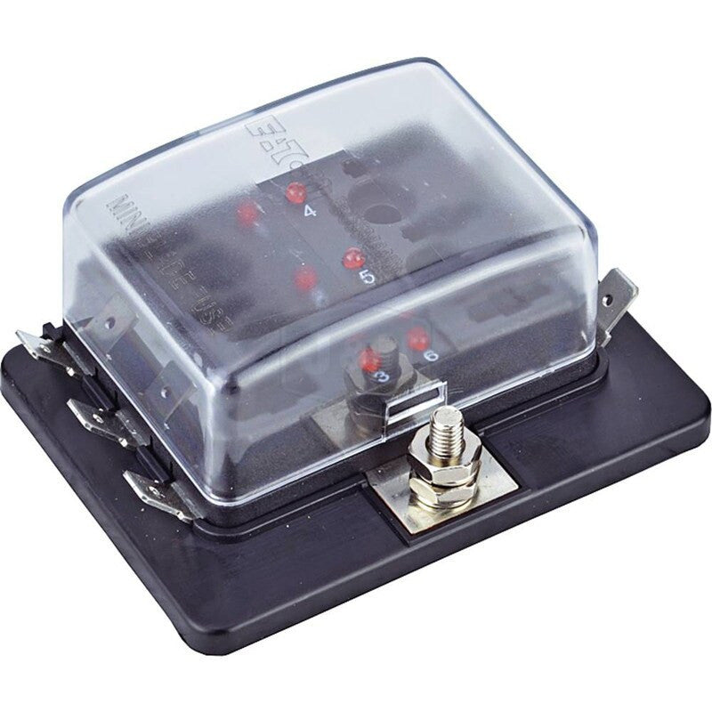 6-Circuit ATM Fuse Block Panel, 60A, 6.3mm Spade, Box Packaging ...