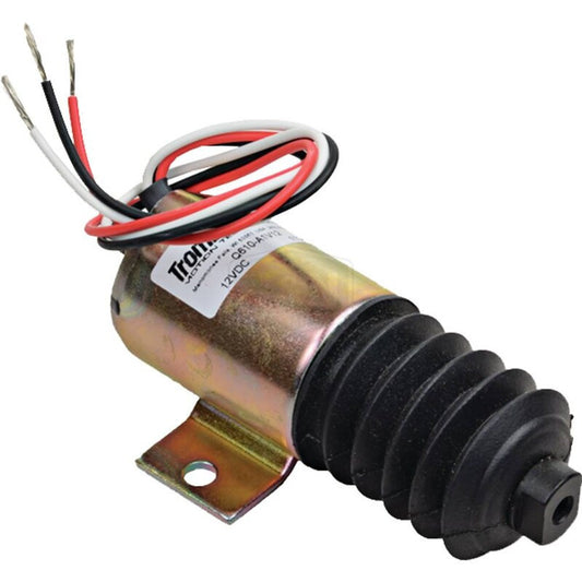 12V Push Solenoid, New Flat Mount, Continuous Duty, 3 Terminals, Copper Contact