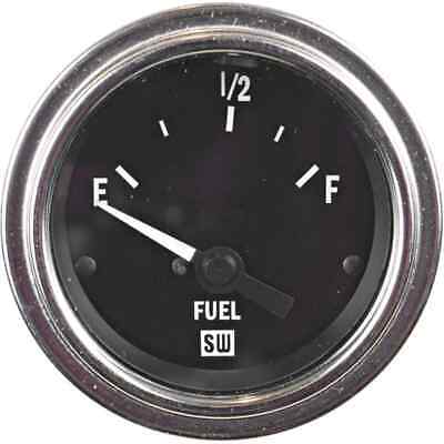 Fuel Level Gauge 2 1/16" Chrome Bezel Black Face Lighted 12V Deluxe