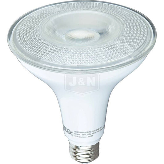 120V White LED PAR 38 Light Bulb, 15W, 1250 Lumens, E26 Base, 25000 hrs