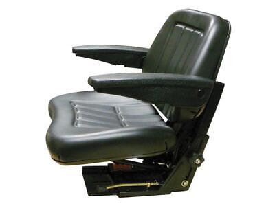 Black Vinyl Suspension Seat with Sliding Base & Flip-up Armrests, Height Adjust